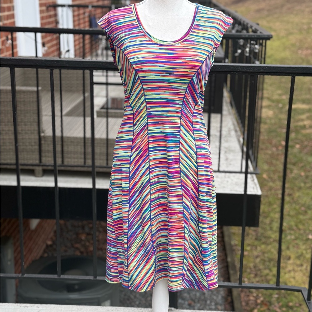 Title Nine Dream Dress Athletic Fit and Flare Striped Fun Colorful Size Small